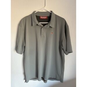 Simms Polo Shirt Mens Size Large Grey Black Tarpon Short Sleeve‎ Stretch Fishing